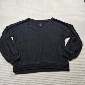 New York & Company Shirt Womens Large Vneck Black Long Sleeve Soft